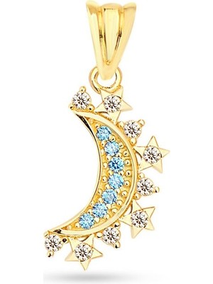 goldkupe 14 Ayar Altın Taşlı Hilal Kolye Ucu 0,67 gr