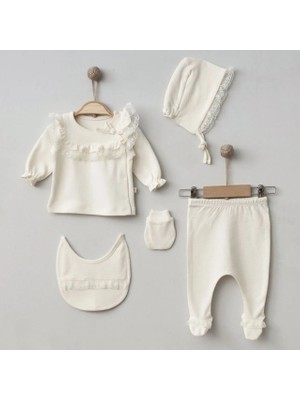 Pugi Baby Fisto Brodeli Kız Bebek 5li Zıbın Set Beyaz
