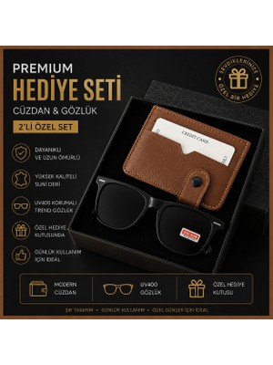 Erkek Premium Hediye Seti - Cüzdan & UV400 Trend Gözlük Özel Kutulu 2 Li Kombin
