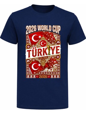 Efendioğlu Design Retro Osmanlı Desenli 2026 Türkiye Dünya Kupası Baskılı Pamuklu Tişört