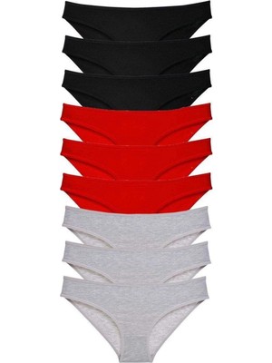 MiraLive 9 Adet Süper Eko Set Likralı Kadın Slip Külot Siyah Kırmızı Gri Mudanis