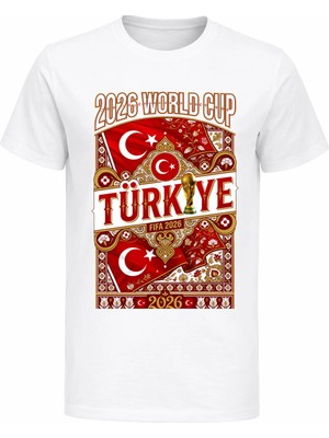 Efendioğlu Design Retro Osmanlı Desenli 2026 Türkiye Dünya Kupası Baskılı Pamuklu Çocuk Tişört