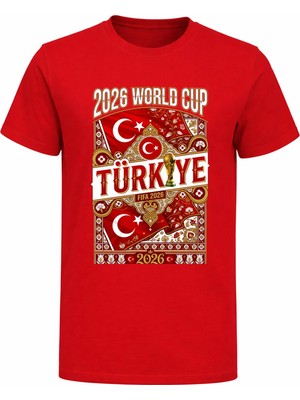Efendioğlu Design Retro Osmanlı Desenli 2026 Türkiye Dünya Kupası Baskılı Pamuklu Çocuk Tişört