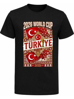 Efendioğlu Design Retro Osmanlı Desenli 2026 Türkiye Dünya Kupası Baskılı Pamuklu Tişört