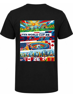Efendioğlu Design Önde Logo Arkada Renkli Dünya Kupası 2026 Görseli Baskılı Pamuklu Yetişkin T-Shirt