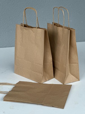 Orbak Kağıtçılık 1.kalite 18X8X24 cm 3’ Lü Kahverengi Renkli Kraft Kağıt Çanta, Hediye Poşeti, Paketi, Çanta