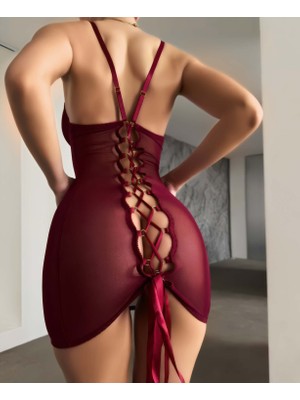 Lily Bianca Sırtı Ip Detaylı Mini Fantazi Elbise