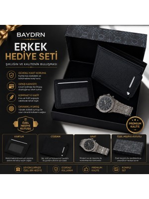 Premium Erkek Cüzdan Seti Saat + Kartlıklı Cüzdan + Özel Hediye Kutusu