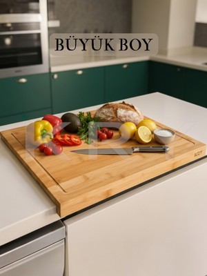 Kry Bambu Kenarlı Büyük Boy Kesme Tahtası – Hamur Açma ve Tezgah Üstü Sunum Tahtası