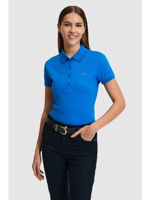 U.S. Polo Assn. Kadın Kobalt Polo Yaka Basic Tişört 50323461-VR077