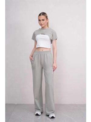 Ponçik Kadın Crop Eşofman Takımı 3lü Takım Spor Comfort 25074
