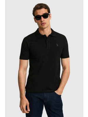 U.S. Polo Assn. Erkek Slim Fit Polo Yaka Siyah Basic Tişört 50322347-VR046