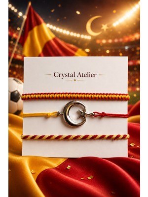 Crystal Atelier Sarı Kırmızı Ay Yıldız Makrome Taraftar Bileklik Seti El Yapımı Ayarlanabilir