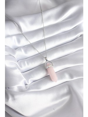 Varyant Store  316L Çelik Gümüş Renk Pembe Taşlı Kadın Kolye