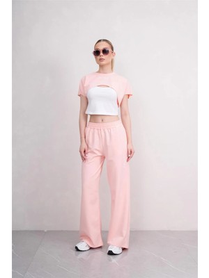 Ponçik Kadın Crop Eşofman Takımı 3lü Takım Spor Comfort 25074