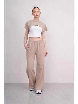 Ponçik Kadın Crop Eşofman Takımı 3lü Takım Spor Comfort 25074