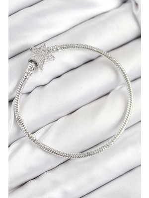 Varyant Store  Pirinç Charm Zirkon Taşlı Yıldız Model Gümüş Renk Kadın Bileklik