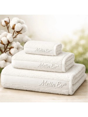 Metinev Metin Ev® %100 Pamuk 3’lü Havlu Seti – Banyo + Yüz + El Havlusu – Yumuşak & Yüksek Emicilik