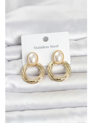 Varyant Store  316L Çelik Gold Renk Vintage Model Kadın Küpe