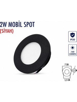Lampist 2W Mobil Siyah Spot Lamba 4000K
