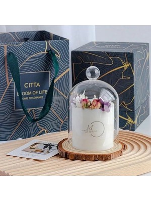 Lui Tasarım Luxury Özel Kokulu Mum Cam Kapaklı Özel Kutulu Çantalı Dekoratif Mum