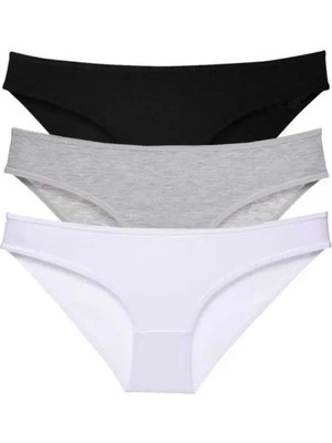 Beruflic 3 Adet Süper Eko Set Likralı Kadın Slip Külot Siyah Gri Beyaz