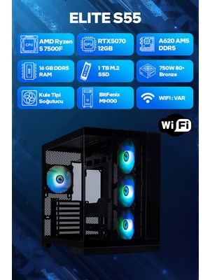 Game Garaj Elite S55 Amd R5 7500F 16GB Ram 1tb SSD RTX5070 Freedos Oyuncu Oem Paket