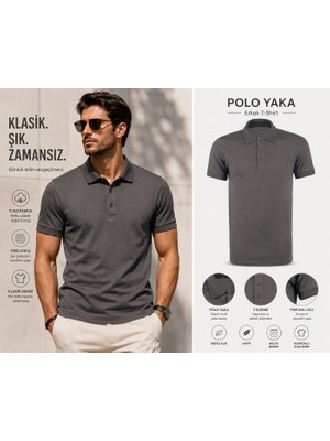 Luxic Core Erkek Polo Yaka füme Tişört Likralı Pike Kumaş Terletmez Rahat Günlük