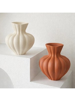 Lui Tasarım Bohem Tarz 20 cm Seramik Modern Kremit Rengi El Yapımı Vazo Bloom Vazo