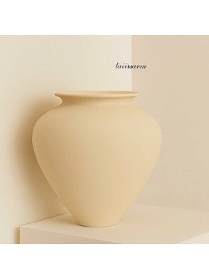 Lui Tasarım Kremrengi Xxl Boy Vazo Pita Stoneware Modern Doğal Çömlek Dekorasyon El Yapımı 31*28 cm