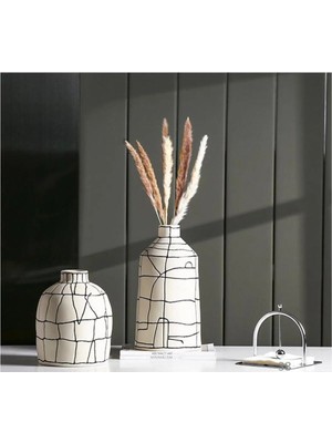 Lui Tasarım Bohem Tarz Çatlak Desen Seramik Vazo Seti 2li Set 35 cm 25 cm