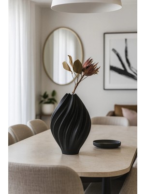 Lui Tasarım Siyah Rengi Vazo Stonware Nanisca Iskandinav Avrupa Modern Seramik Özel Tasarım Xl Boy