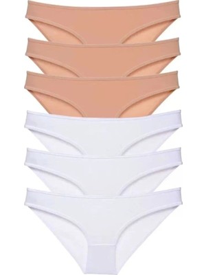 Beruflic 6 Adet Süper Eko Set Likralı Kadın Slip Külot Ten Beyaz