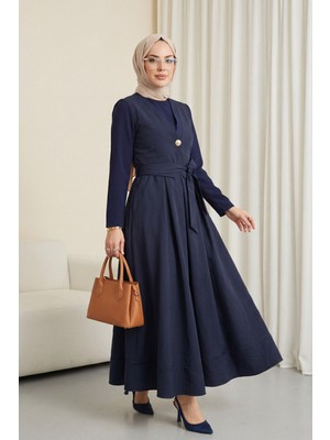 Moda Morfo Beli Bağlamalı Lastikli Yelek Detaylı Cupra Elbise -Laci