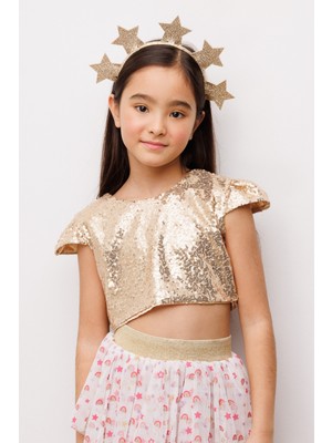 Le Mabelle Altın Pullu Kız Çocuk Crop Bluz
