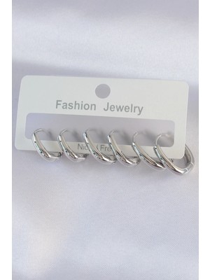 My Best Store Ietaks™ Pirinç Gümüş Renk Oval Küpe Seti