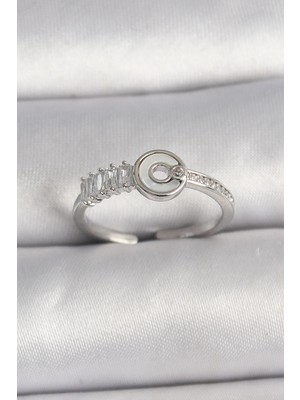 My Best Store Ietaks™ Pirinç Gümüş Renk Zirkon Taşlı Ayarlanabilir Kadın Yüzük