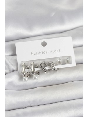 My Best Store Ietaks™ 316L Çelik Gümüş Renk Kadın Küpe Seti