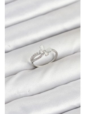 My Best Store Ietaks™ Pirinç Gümüş Renk Kelebek Zirkon Taşlı Kadın Yüzük