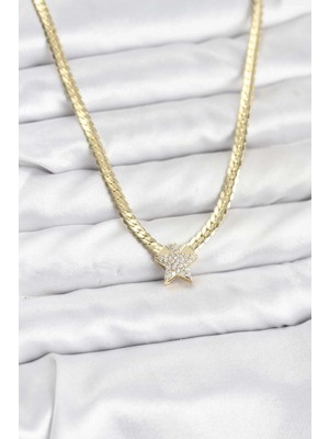 My Best Store Ietaks™ Gold Renk Pirinç Yıldız Zirkon Taşlı Kadın Kolye