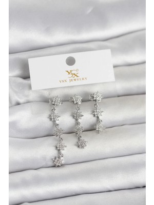 My Best Store Ietaks™ Pirinç Gümüş Renk Sıralı Kutup Yıldızı Model 3'lü Kadın Küpe
