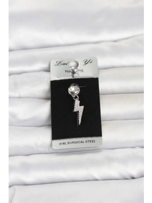 My Best Store 316L Cerrahi Çelik Zirkon Taşlı Şimşek Sallantılı Göbek Piercing