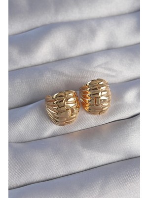 My Best Store Ietaks™ Pirinç Gold Renk Tırtıklı Minimal Bombeli Tasarım Küpe