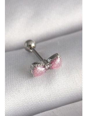 My Best Store Ietaks™ 316L Çelik Gümüş Renk Pembe Kurdele Zirkon Taş Detay Tragus Piercing