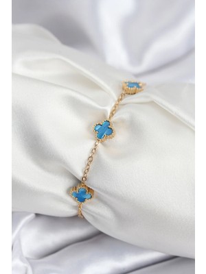My Best Store Ietaks™ 316L Çelik Gold Renk Buz Mavisi Baby Boy Yonca Kadın Bileklik