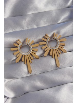 My Best Store Ietaks™ 316L Çelik Gold Renk Zirkon Taşlı Güneş Figürlü Küpe