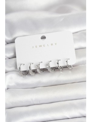 My Best Store Pirinç Gümüş Renk Zirkon Taşlı Kadın Küpe Seti