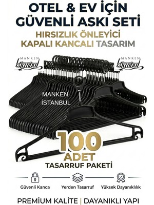 Manken İstanbul 100 Adet Otel Askısı Ev Askısı Güvenli Hırsızlık Önleyici Kapalı Kancalı Askı