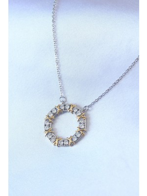 My Best Store Ietaks™ 316L Çelik Gümüş Renk Zirkon Taşlı Gold Detay Xoxo Kadın Kolye