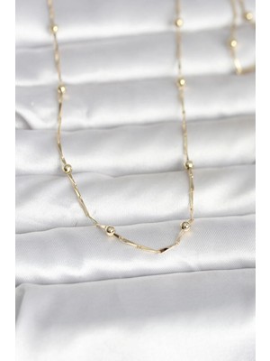 My Best Store Ietaks™ cm 14K Gold Renk Kesme Çubuk Zincir Topçuklu Model 60 cm Kadın Kolye